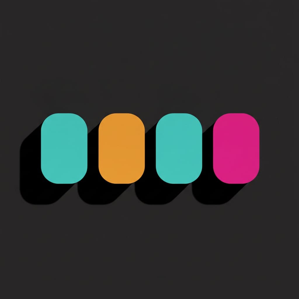 Four colour blocks of equal size in a row, in no particular order